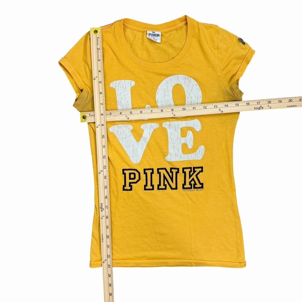 Victoria's Secret PINK Y2K Vintage 2007 Love Pink Yellow Tee Small - Picture 7 of 7